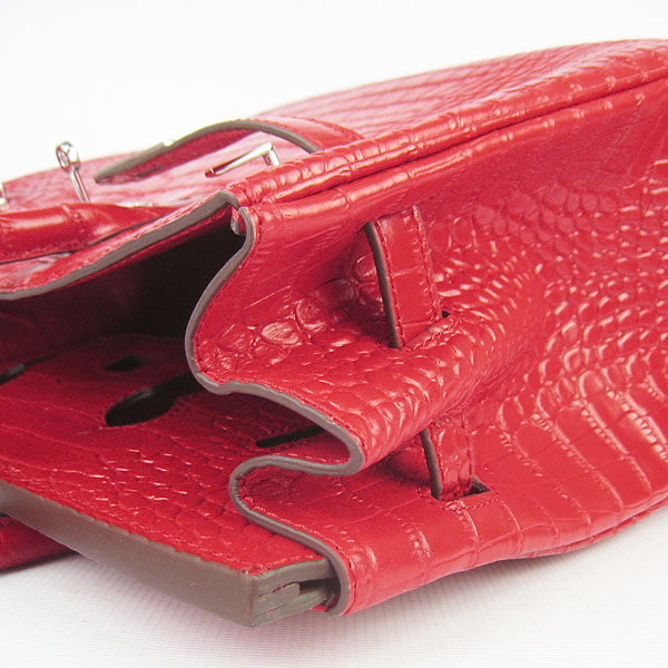 High Quality Fake Hermes Birkin 35CM Crocodile Veins Leather Bag Red 6089